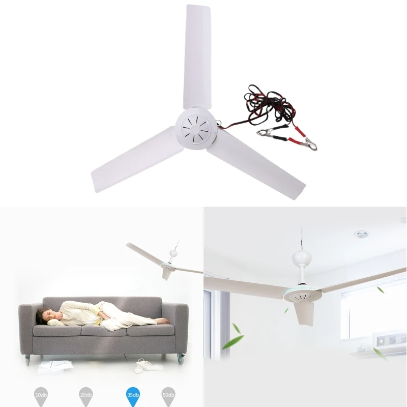 12V Portable Ceiling Fan,19.7&rdquo;/27.5'' Mini Hanging Ceiling Fan 3 Leaves Hanging Camping Tent Fans for Outdoor F19E