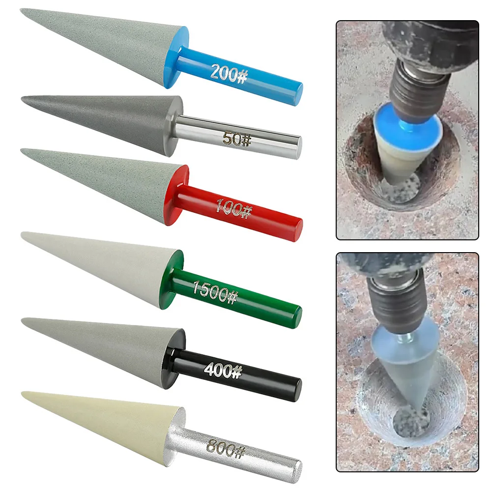 1PC 6mm Shank Diamond Burr Head Grinding Rotary File For Stone Carving 50#-1500# Conical Shape Woodworking Milling Cutter Head
