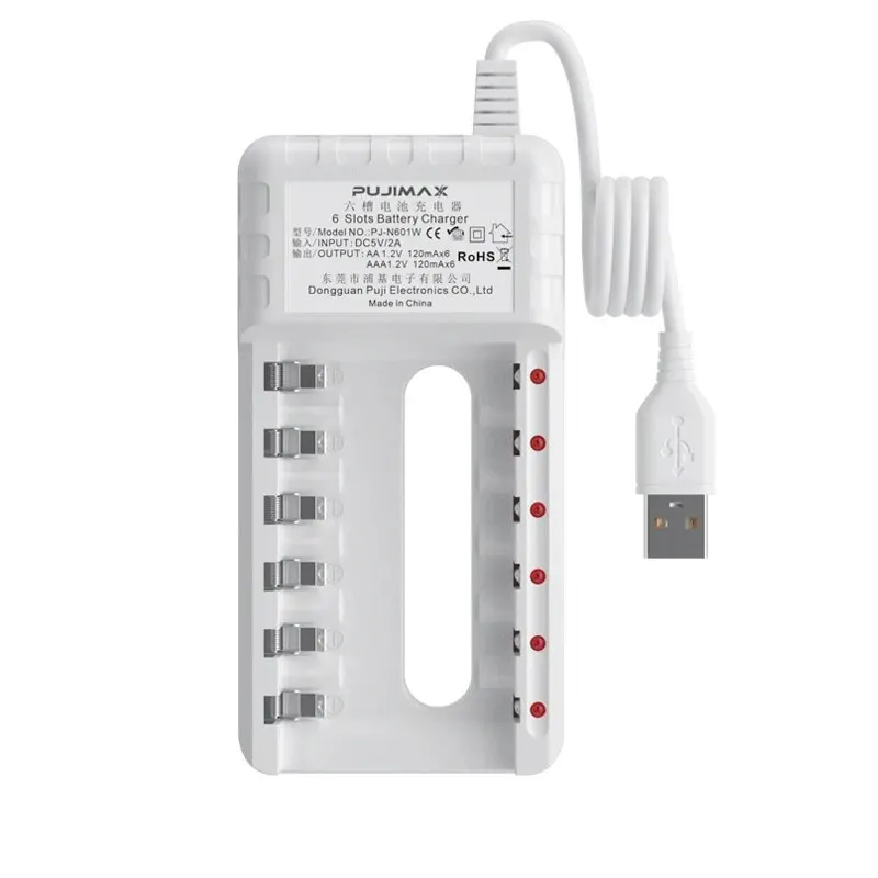 Intelligent 6-Slot Battery Charger USB Plug For AA/AAA 1.2V Ni-MH Ni-Cd Rechargeable Batteries Charging Station Portable Durable Charger Adapter Battery Charger Fast Charger Battery Charger Adapter