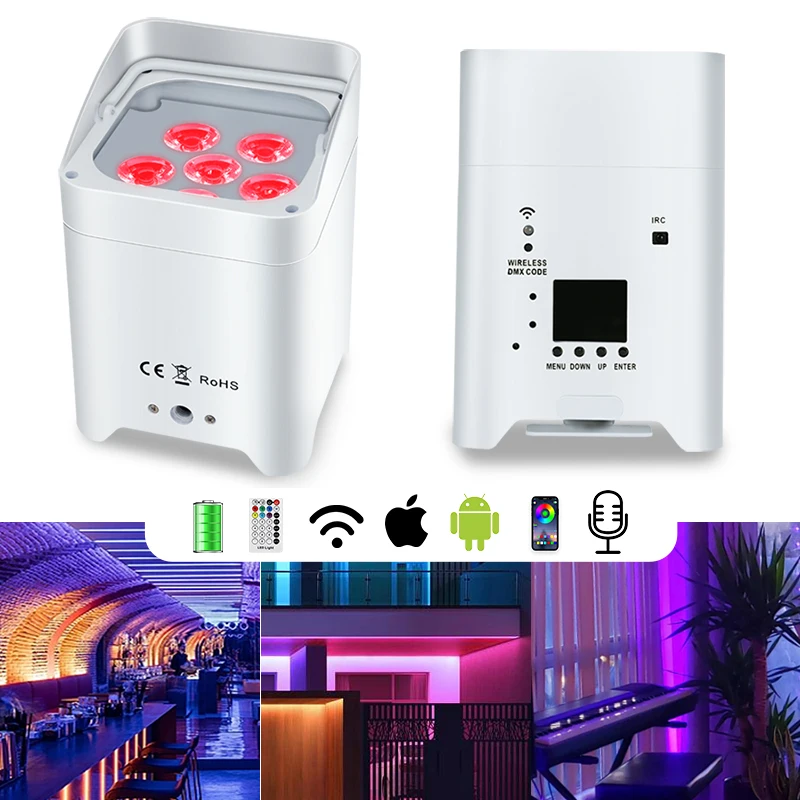 

Wireless Remote Control Wifi Battery Stage Par Light 6*15W RGBWA UV 6in1 LED Lights For DJ Disco Party Wedding Dance Church Bar