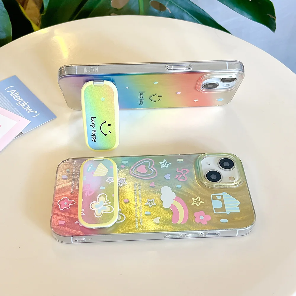 Smile Rainbow Mirror Holder Dazzle Lustre Lining Phone Case