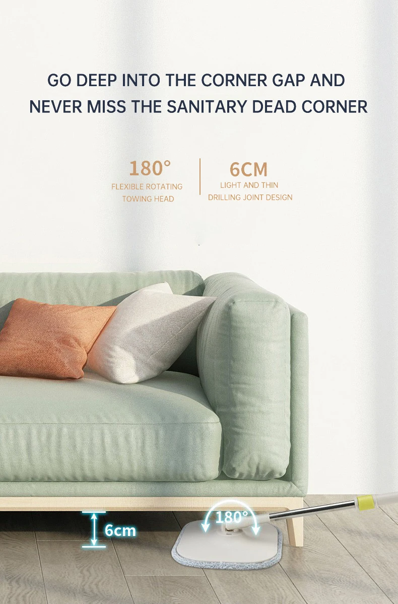 Mop Floor Clean Mop Household Hand-Free Rotary Mop Cleaning Hand Pressure Water-Absorbing Wet And Dry Dual-Use Flat Top Mop Set