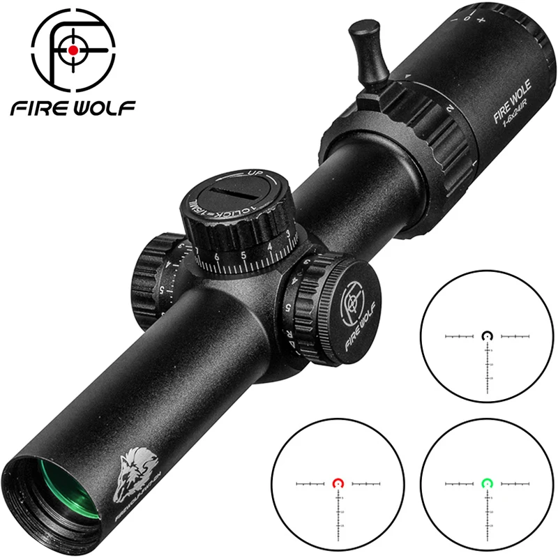

FIRE WOLF HD 1-6X24 IR Compact Hunting Scope Tactical Rifle Scopes Glass Etched Reticle Wide Field of View Optical Sights