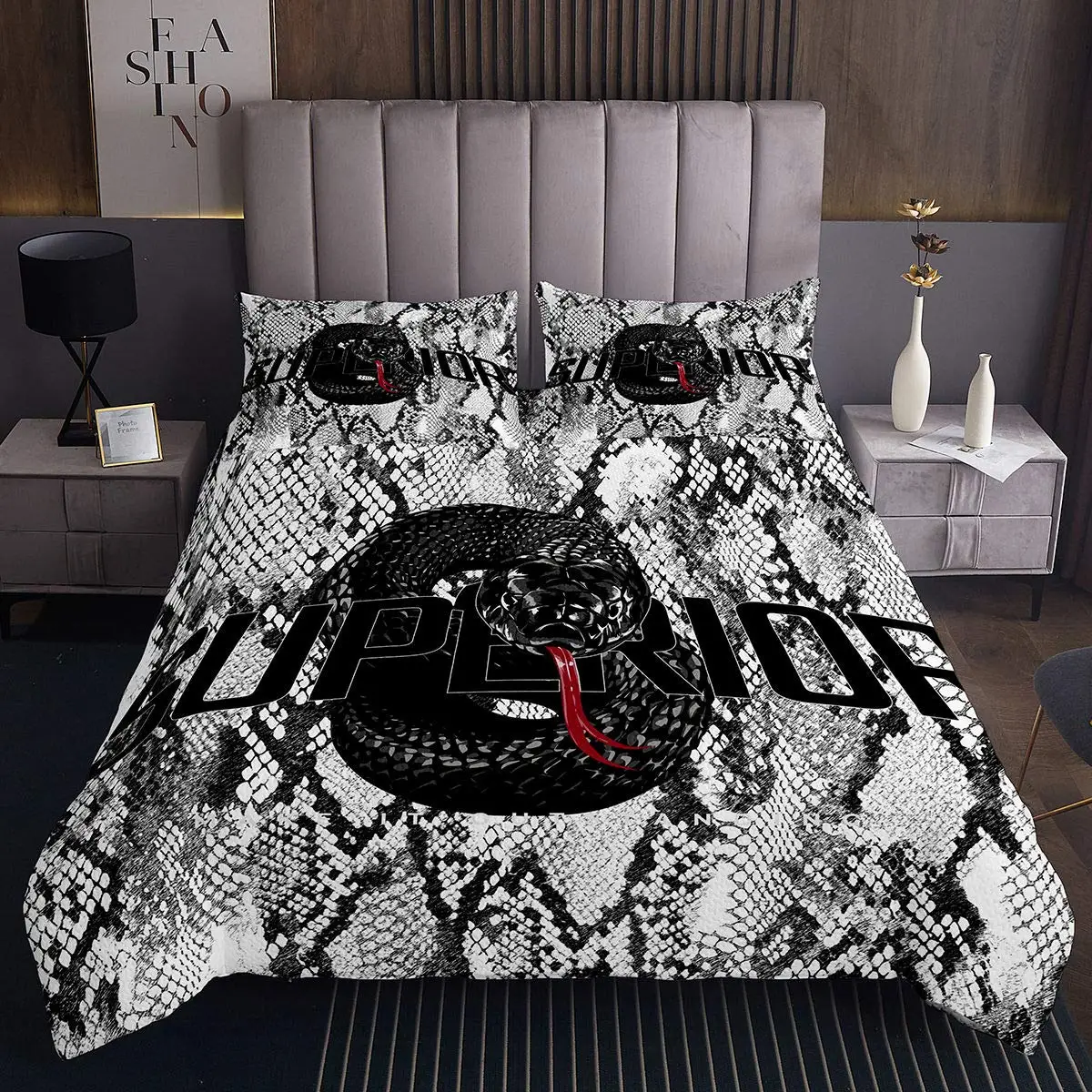 

Cool Snake Comforter Cover for Boys Girls,3D Serpentine Bedding Set, African Animals Duvet Cover,Snake Hide Bed Set Room Decor