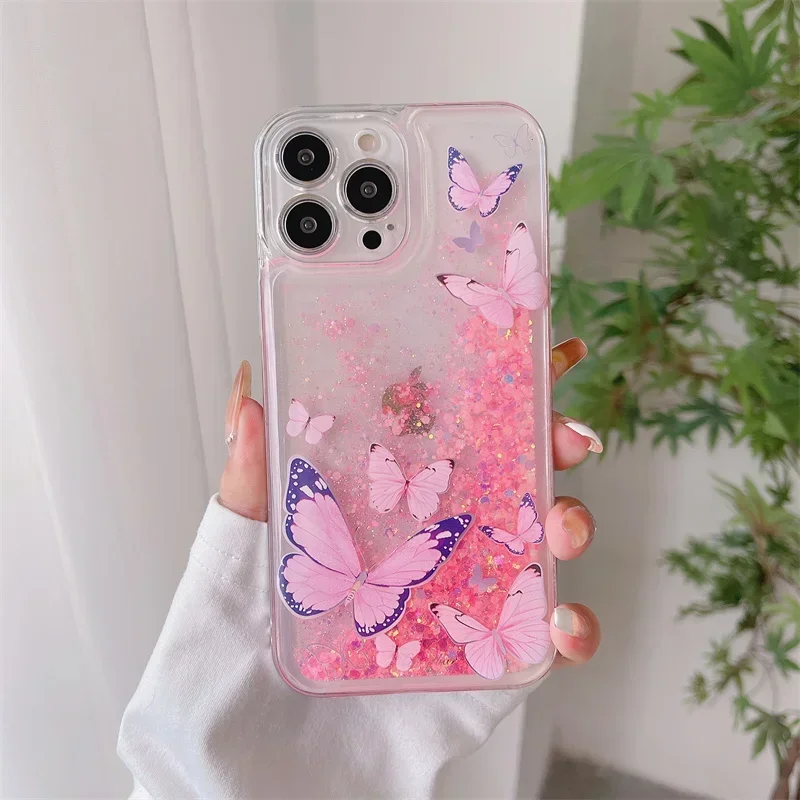 Luminous Butterfly Quicksand Transparent Phone Case