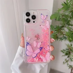 Luminous Butterfly Quicksand Transparent Phone Case - Samsung S24 (Pink)