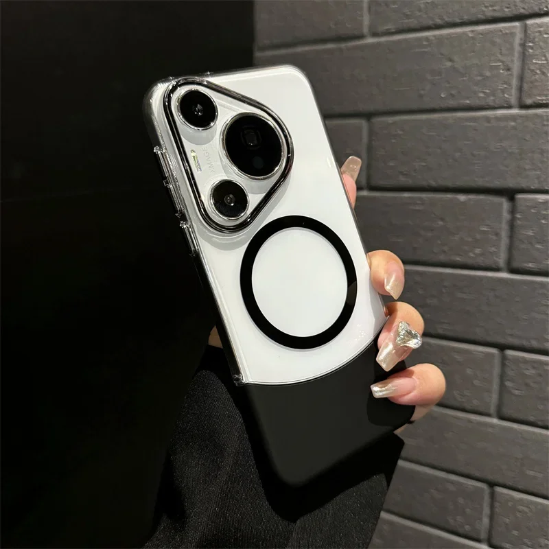 Color Blocked Magnetic Phone Case with Magsafe Wireless Charging and Anti-Fall Protection