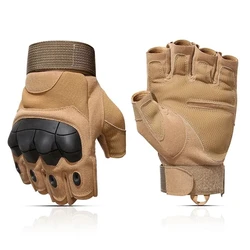 Tactical Outdoor Half - Finger Gloves with Hard Knuckles for Paintball, Hunting, and Motorcycle Riding (Sand color)