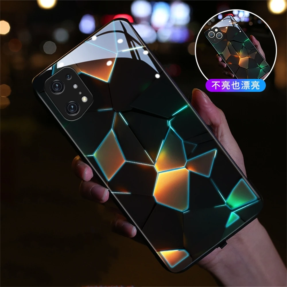 Luxury Geometry LED Light Glowing Luminous Phone Case For Samsung S24 S23 S22 S21 S20 FE Note 10 20 Plus Ultra A54 A14 A53 A52