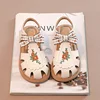 Unishuni Baby Girls Sandal Princess Soft Sole Summer Sandal Child Close Toed Bowknot Beach Shoe with Embroidery Flower Beige 6