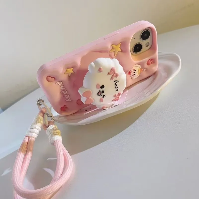 Adorable 3D Puppy Silicone Phone Case with Stand and Wristband