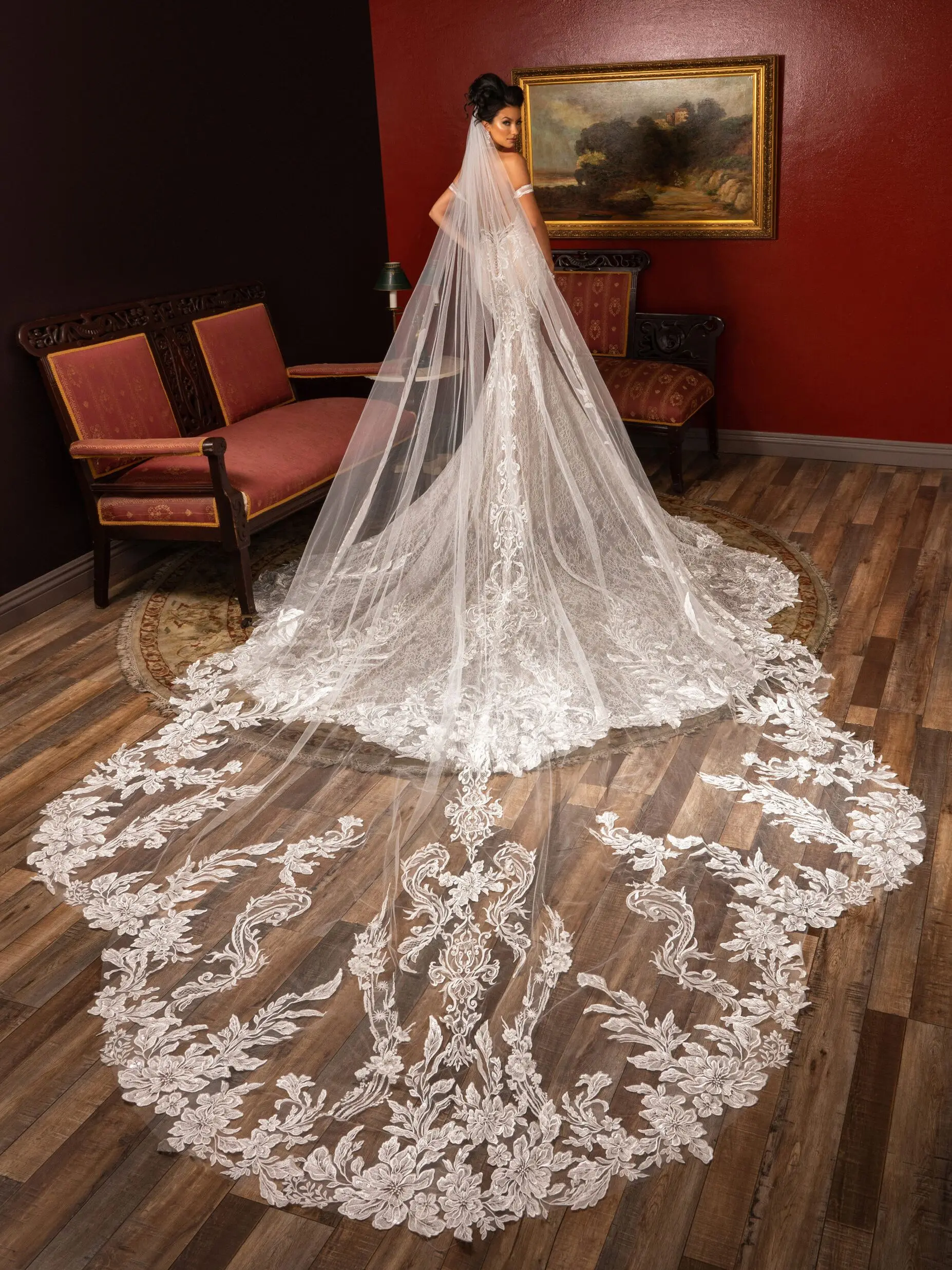 

White Ivory Royal Wedding Veil 3M 4M 5M Long Champagne Soft Tulle Elegant Lace Edge Bridal Veil with Comb Bride Accessories