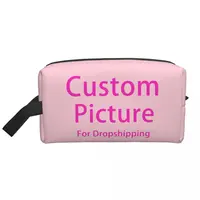 Custom Personalized Photo Logo Cosmetic Bag Women Cute Big Capacity DIY Print Makeup Case Beauty Storage Toiletry Bags 2