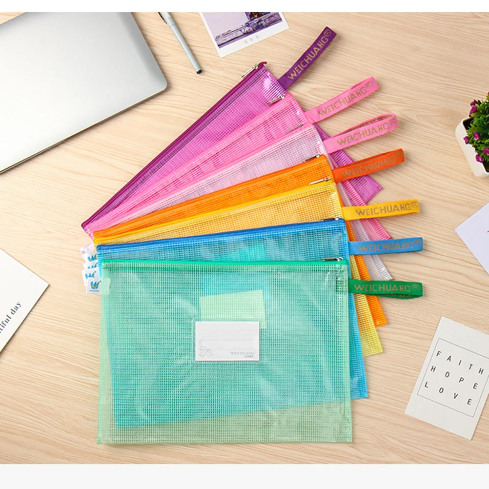 

7 Pcs File Zipper Bags Comestic Travel Pouch Mesh Document Transparent Organizer Pencil Case Stationery Holder Student
