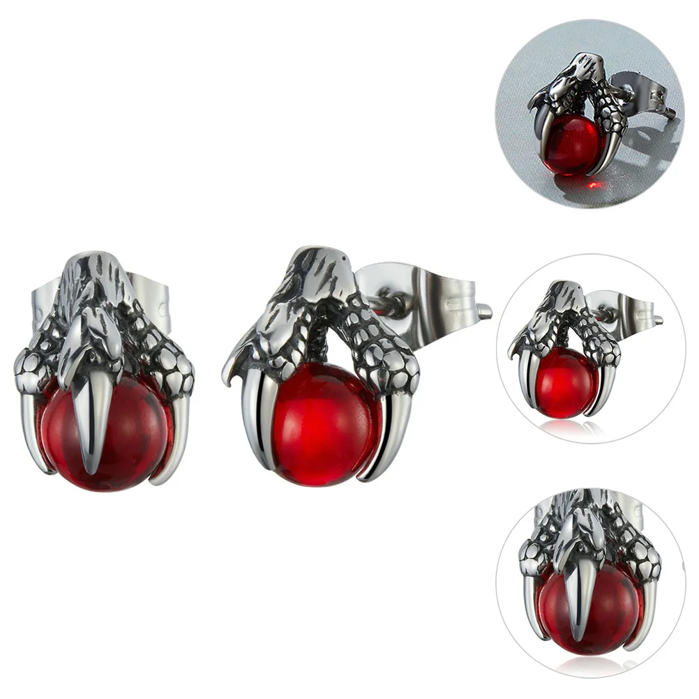 Stone Dragon Claw Glass Stud Orecchini Red Festival Jewelry Accessorio Moda Ragazza In Acciaio Inossidabile