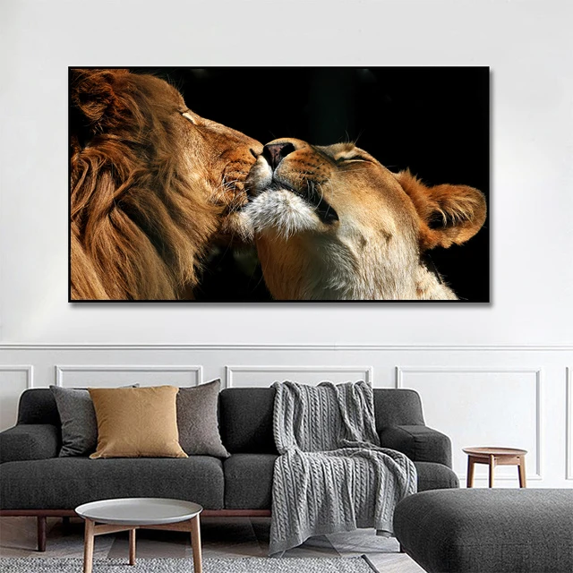 thumbnail image 1 of Pósteres de animales de leopardo y león de gran tamaño, elefante africano, tigre, cuadro de pared, pintura en lienzo de una pieza, decoración del hogar sin marco, 1 of 5