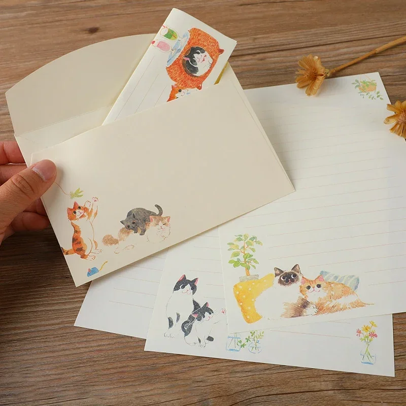 Kawaii Cats Envelopes with Letter Pads Cartoon Letter Writing Paper Wedding Invitation Card Cover 9pcs/set kraft paper envelopes window envelopes mailing envelopes mini envelopes writing paper set