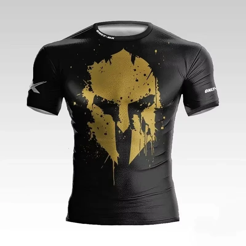 Men's Summer 3d Printed Muscle Male Warrior Helmet Graphic T-Shirt High Quality Loose Casual Sports Crewneck Short Sleeve