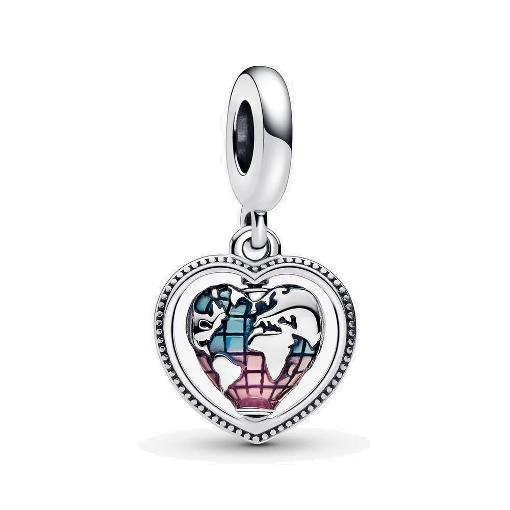 

Family Spinning Heart Globe Dangle Charm Original 925 Sterling Silver Beads Fits Pandora Bracelet Women DIY Jewelry Making