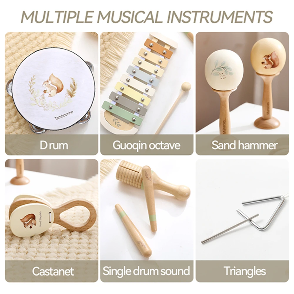 Kids Wooden Montessori Toys Musical Instruments Toys Wooden Squirrel Percussion Instruments Preschool Puzzle Educational Toys 3