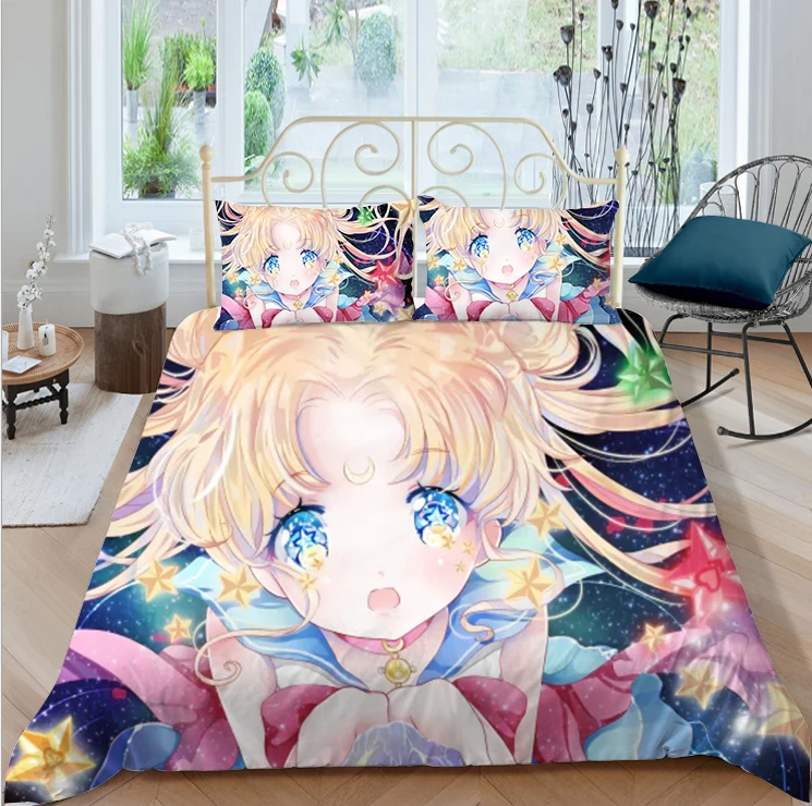 Sailor Moon Bedding Set Quilt Cover Pillowcase Cartoon Anime Bed