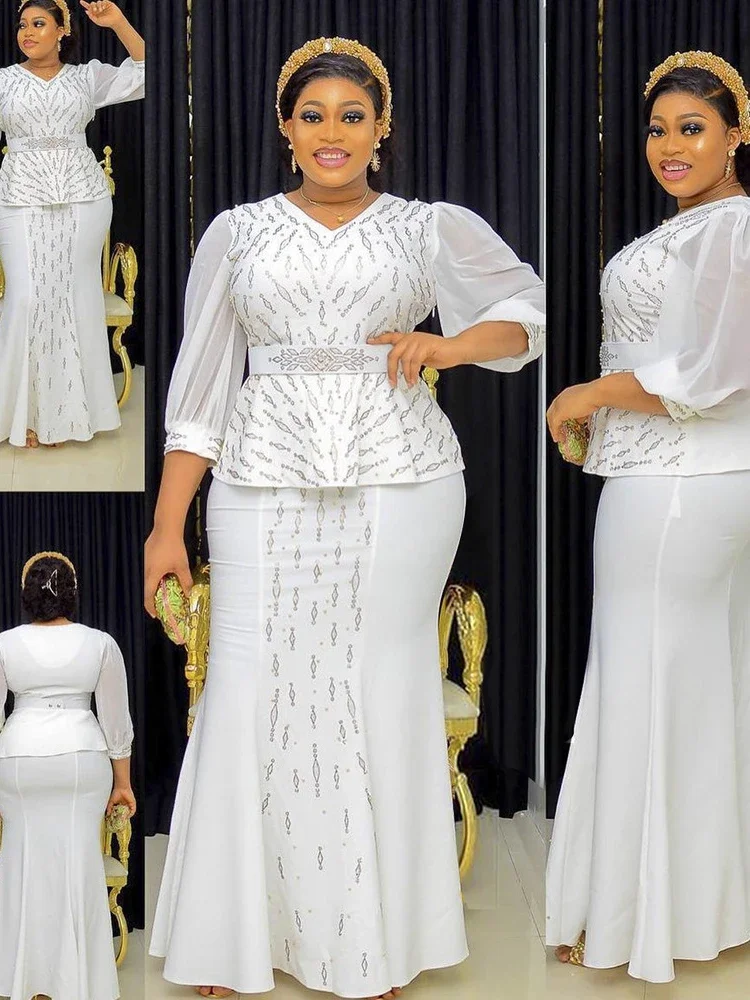 

African Dashiki Tops and Skirt Suit Big Size Women Clothing Two Piece Set Wedding Party Traditional Robe Ankara Outfits Kaftan