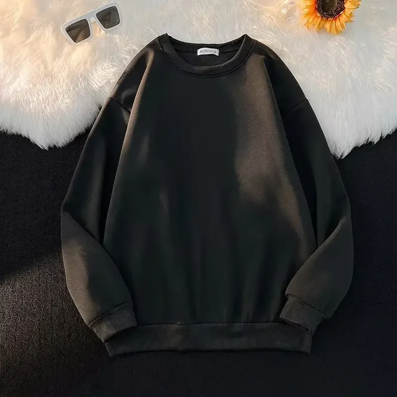 thumbnail image 1 of Sudaderas de pareja de cuello redondo sólido para mujer Sudadera coreana de manga larga con hombros caídos 2023 Suéteres casuales sueltos de gran tamaño para mujer, 1 of 5