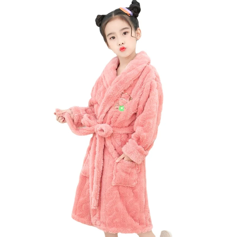 Autumn Boys Cartoon Pajamas Fashion Children Girls Thicken Flannel Nightwear Winter Warm Princess Bathroble for Kids Girls 3-15T