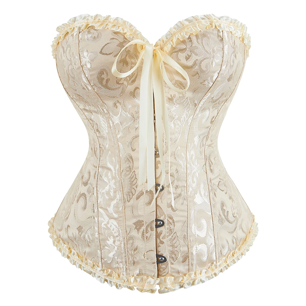 

Overbust Corset Lace Up Bustier Plus Size Korsett For Women Jacquard Floral Gothic Gorset Busk Solid Korset Outfit