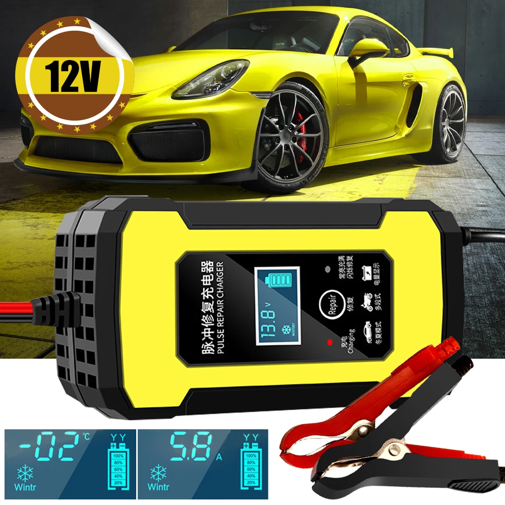 Caricabatteria Per Auto 12V/6A Riparazione Automatica Della Batteria A Impulsi Con Display Lcd Per Moto Agm Gel Sla Al Piombo 2Ah-100Ah