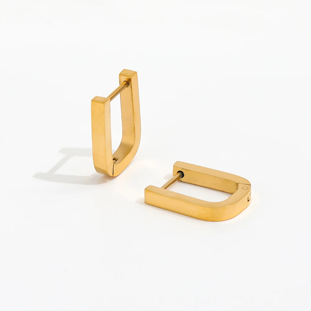 

Joolim Jewelry High Quality PVD Wholesale Waterproof Smooth Rectangle Stainless Steel Hoop Earring for Women