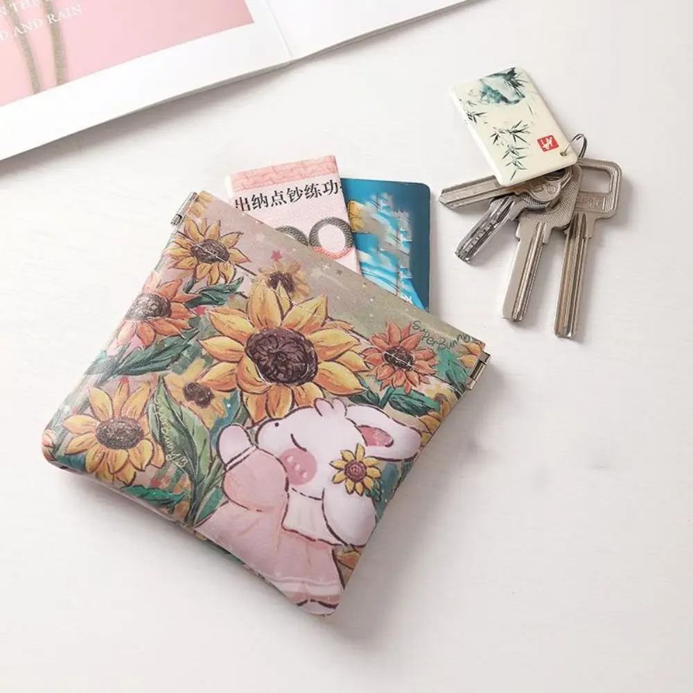 Cute Bunny Print Automatic Closing Coin Purses Women Coin Pouch Travel Lipstick Cosmetic Bag Fashion Waterproof PU Storage Bags