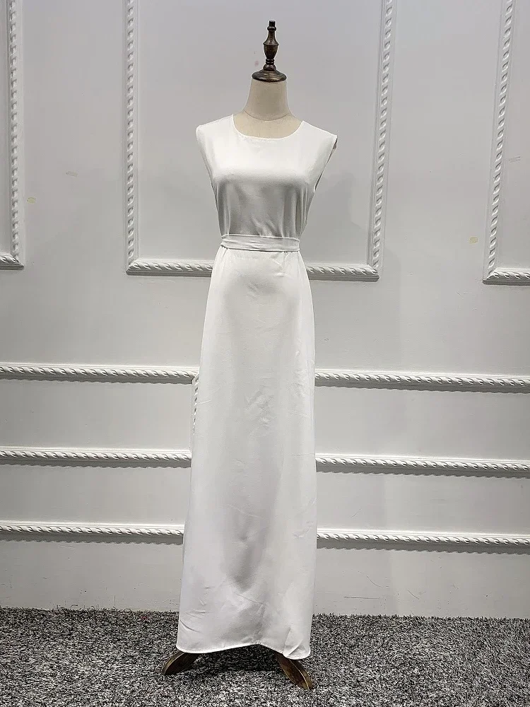 Muslim Under Abaya Inner Dress White Sleeveless Slip Dresses for Women Islam Clothing Abayas Dubai Turkey Modest Ramadan Outfit