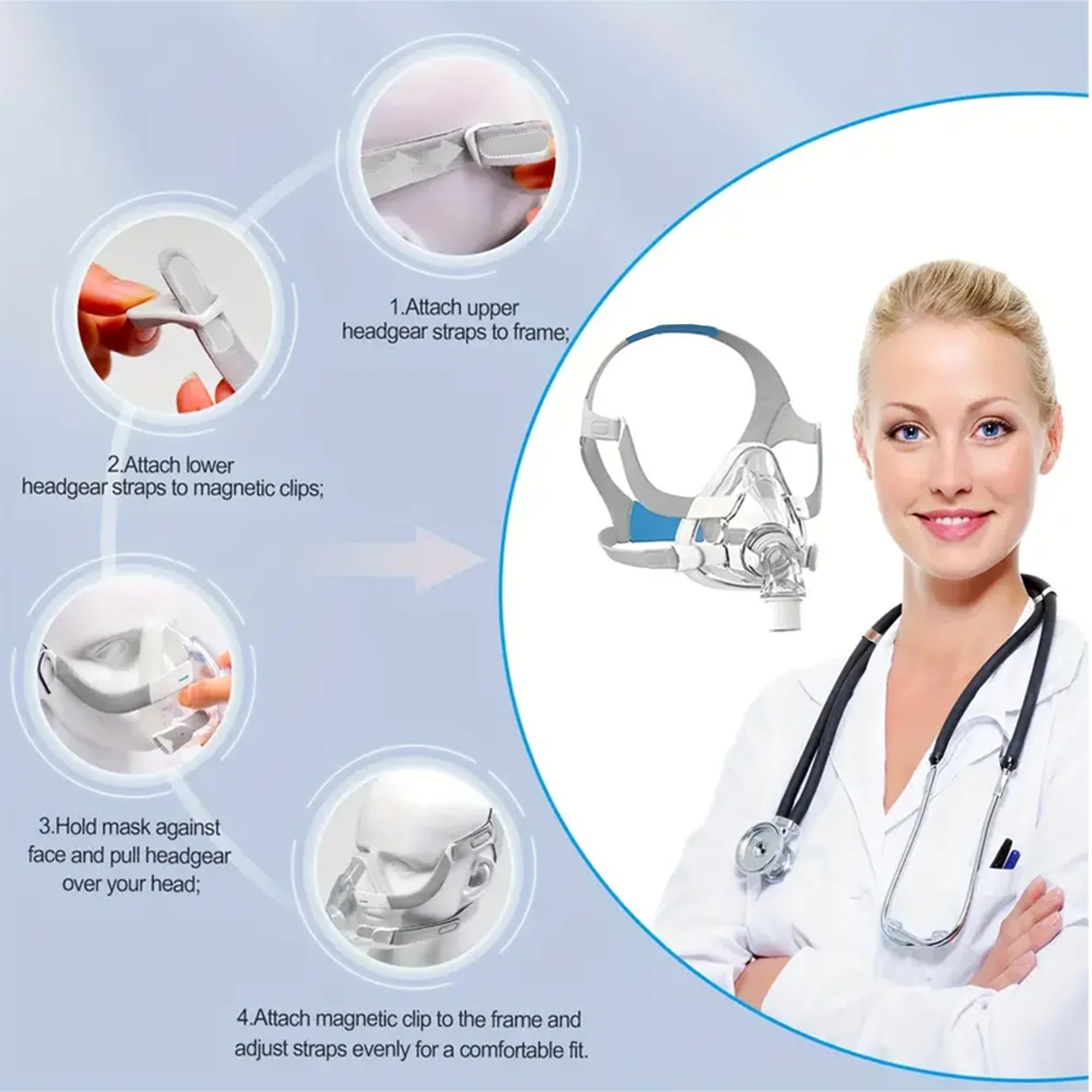 CPAP-Maske Für Airfit N20 N30i F30 F40 Vollgesichts-CPAP-Masken Silikon-Weich Di - Foto 9