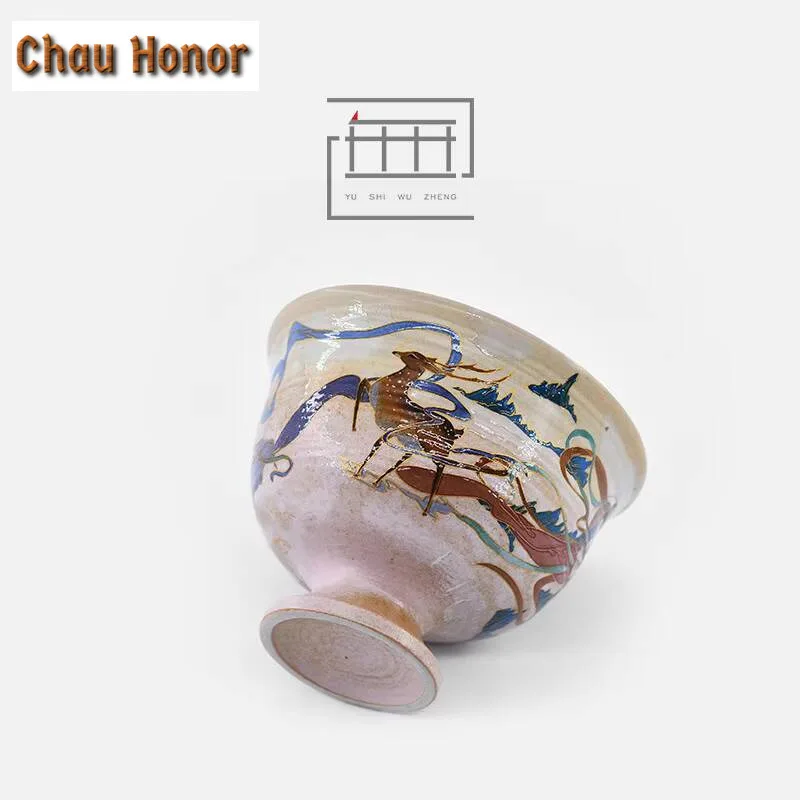 150ml Chinese Dunhuang Apsaras Ceramic Gaiwan High Foot Hand Grasping Bowl with Lid Tea Tureen Tea Maker Cover Bowl Teaware Gift