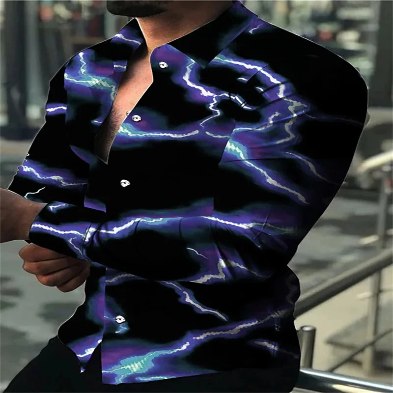 New Men's Shirt Graphic Lightning Roll Water Drop Purple 3D Printed Long Sleeve Single Breasted Party Dress Fashion 9 Colors popular cars disney ears headband lightning mcqueen mickey mouse hairband women party cosplay diy headwear kids hair accessories