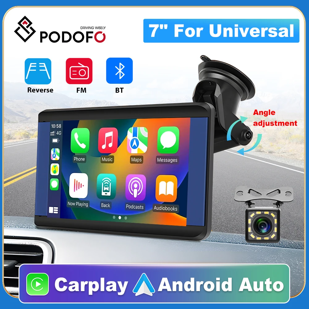 

Podofo 7" Carplay MP5 Portable Smart Player Android Auto Wireless CarPlay Monitor Support CVBS Camera BT FM Airplay