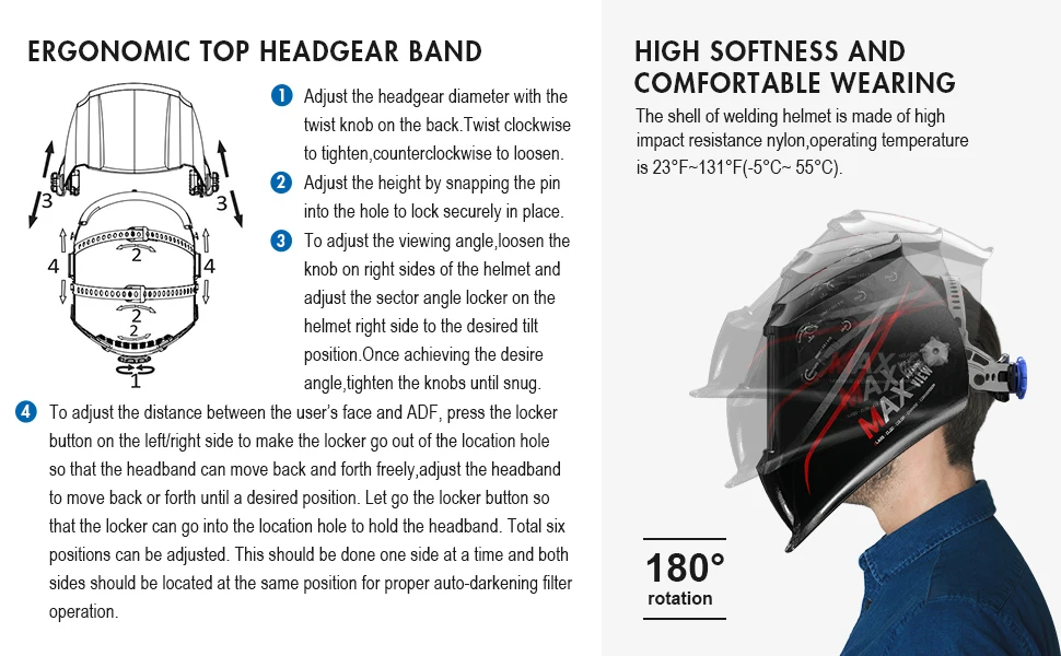 Mascara de soldadura ANDELI EAK-990T, gran vista oscurecimiento automático para soldadura de arco, corte de molienda