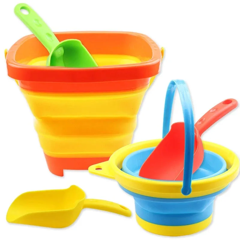 Beach Toys Kids Foldable Bucket Widely Use for Car Garden with Collapsible Shovel Rake Set Sand Molds Summer Outdoor for Kids 2