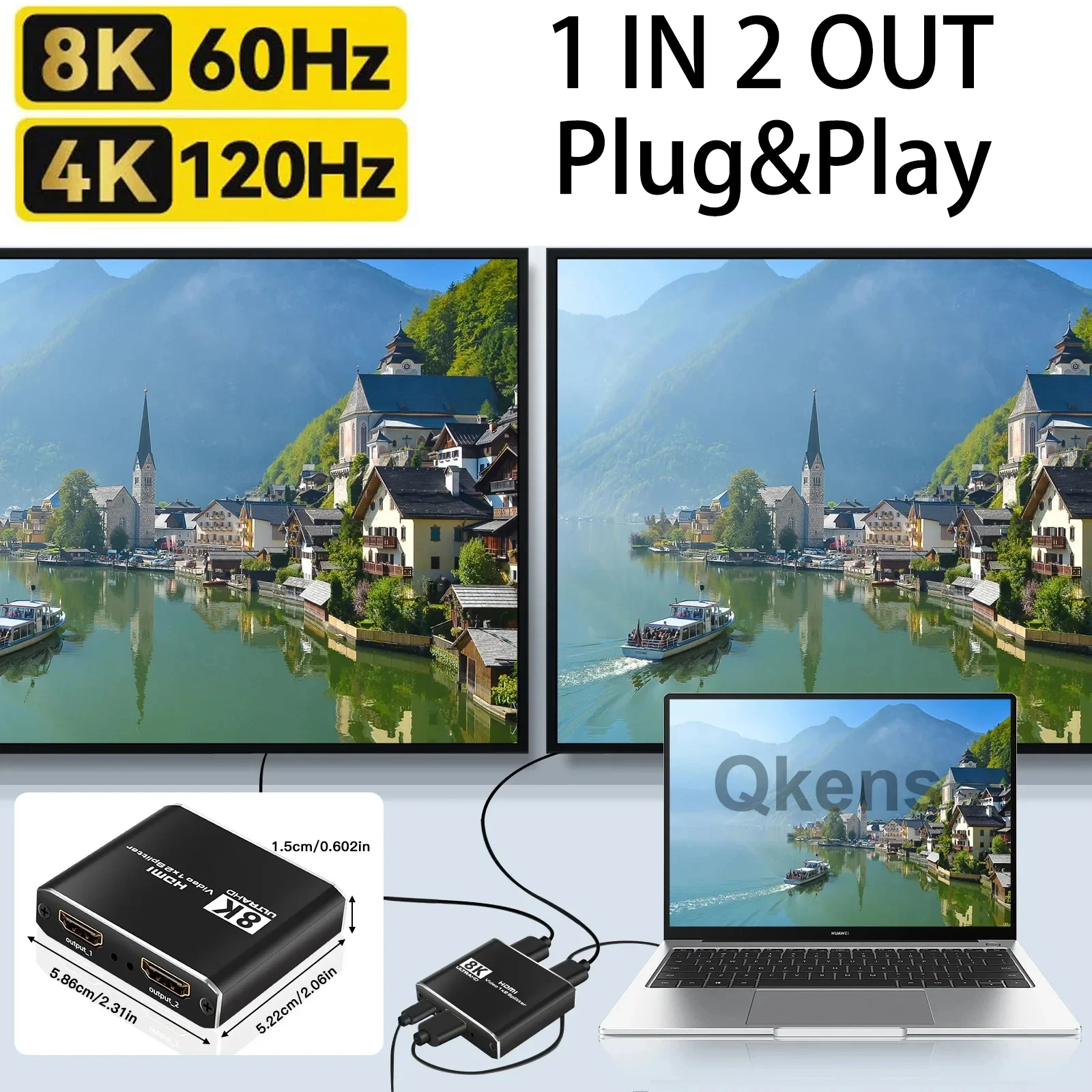 HDMI2.1 8K 60Hz Splitter 4K 120Hz 1x2 1 in 2 Out Video Distributor Converter CEC 3D HDR10+ For PS4 PS5 XBOX PC TV