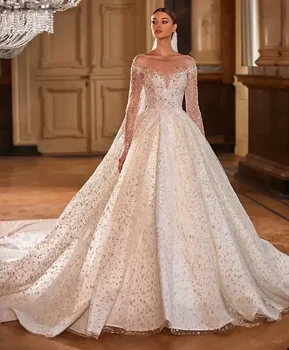 Abiti da sposa di lusso personalizzati per principessa Abito da sposa con perline scintillanti Abito da ballo Abiti da sposa