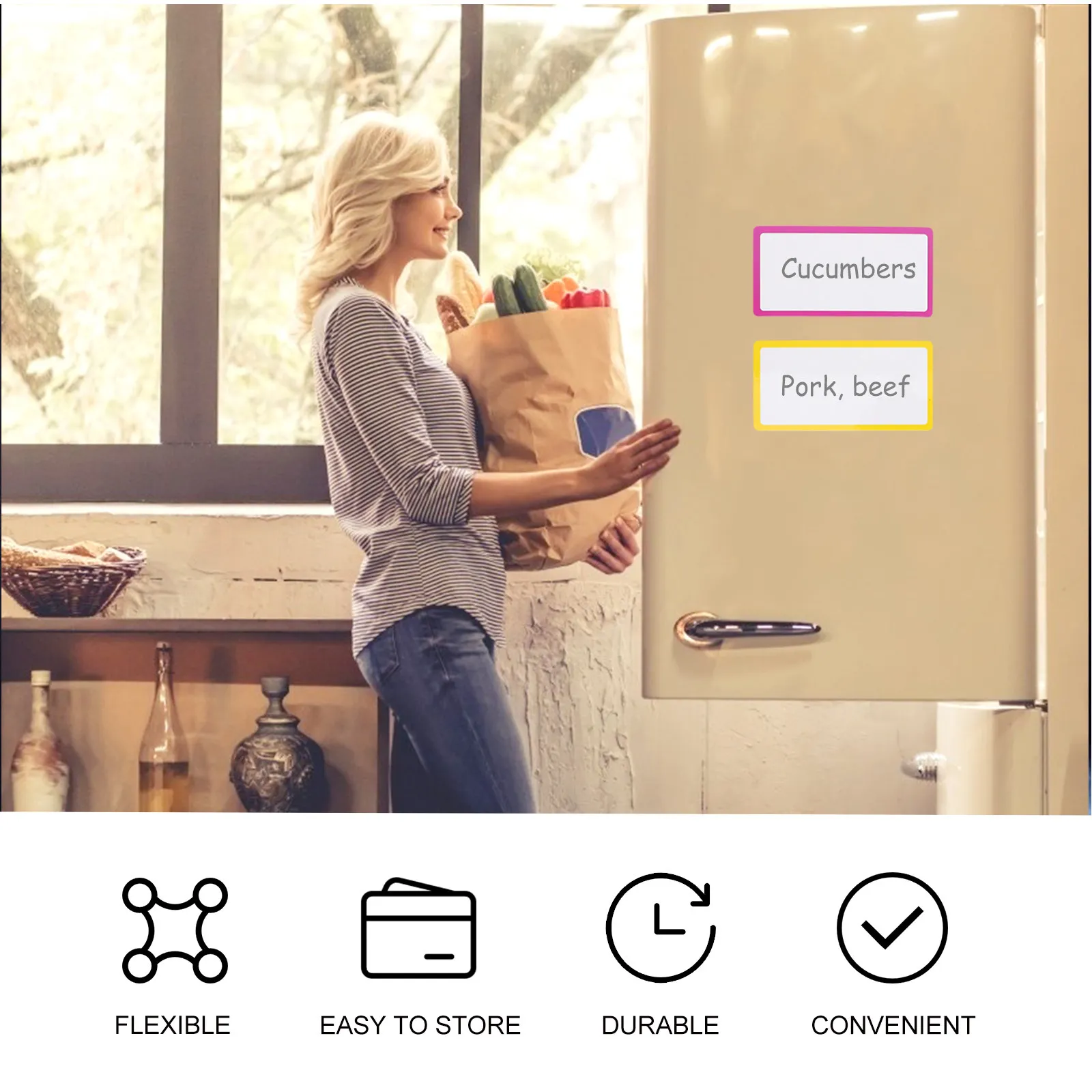 8Pcs 자기 냉장고 메모장 건식 지우기 재사용 가능한 다채로운 메모 패드(냉장고 주방 사무실용 애완 동물 필름 필기 표면 포함)