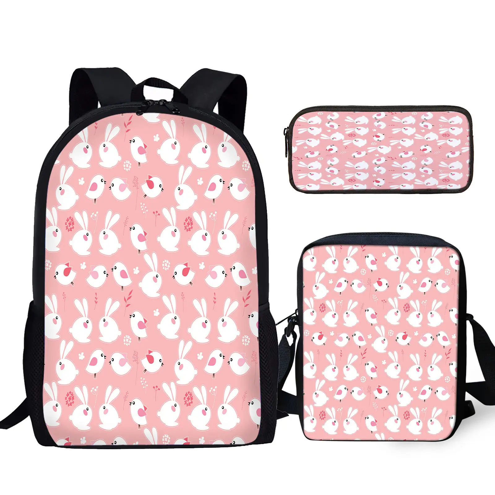 

YIKELUO Cute Pink Cartoon Rabbit Design Brand Durable Student Textbook Backpack Messenger Bag With Zipper Casual Mochilas