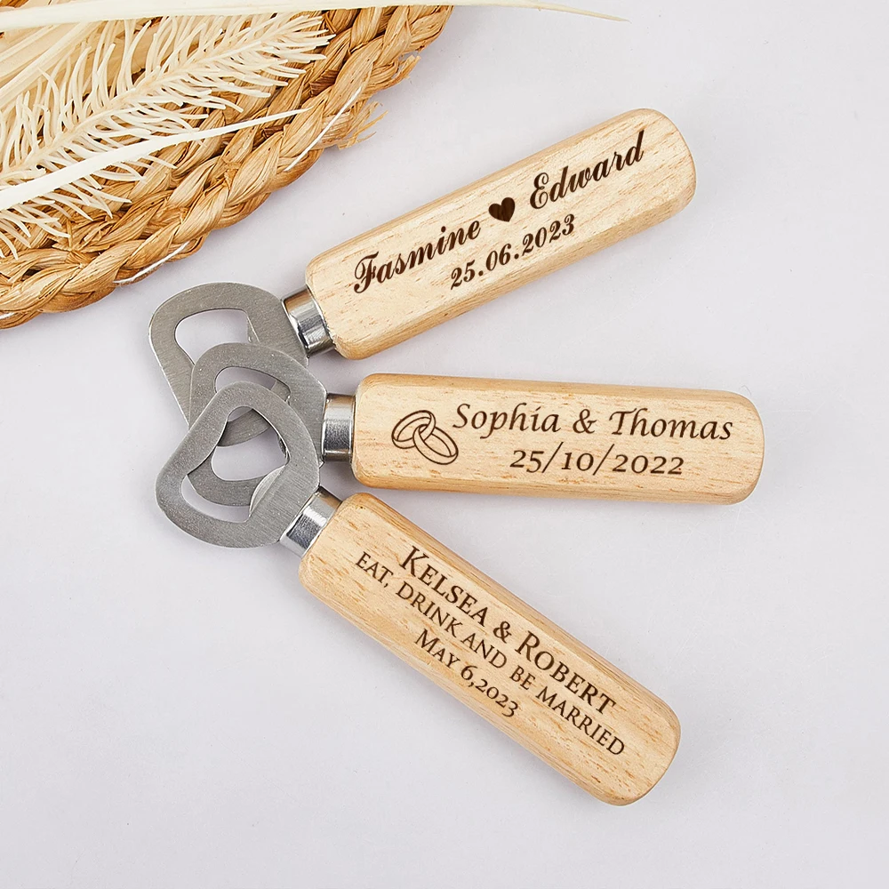 Personalized Wedding Favor Custom Engraved Wood Bottle Openers Wedding