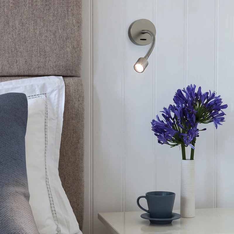 

Flexible Pipe 3W LED Wall Sconce Bedside Light Fixture Headboard Reading Lamp Gooseneck Spotlight Switch Bedroom Living Room