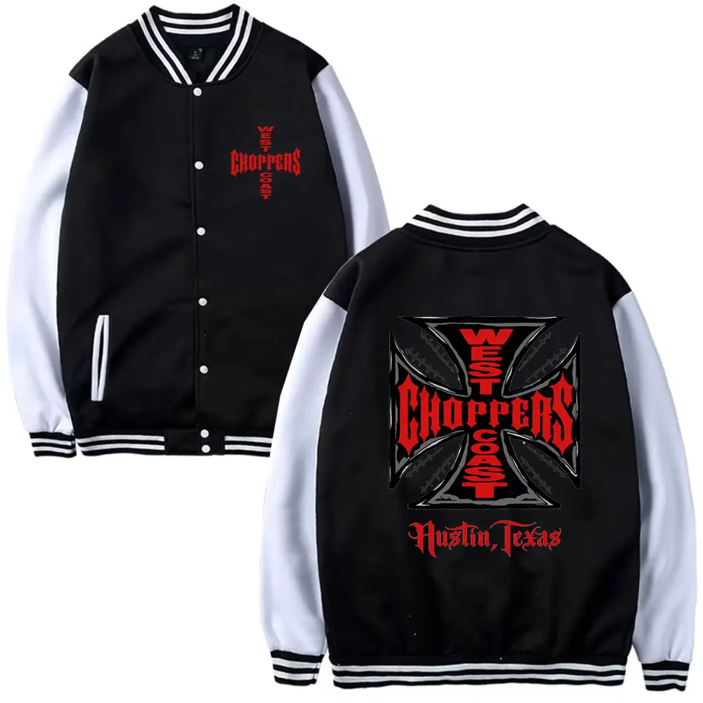

Hip Hop Vintage West Coast Choppers Cross Logo Printed Baseball Uniform Men Fashion Oversized Baseball Jacket Sweatshirt Coat