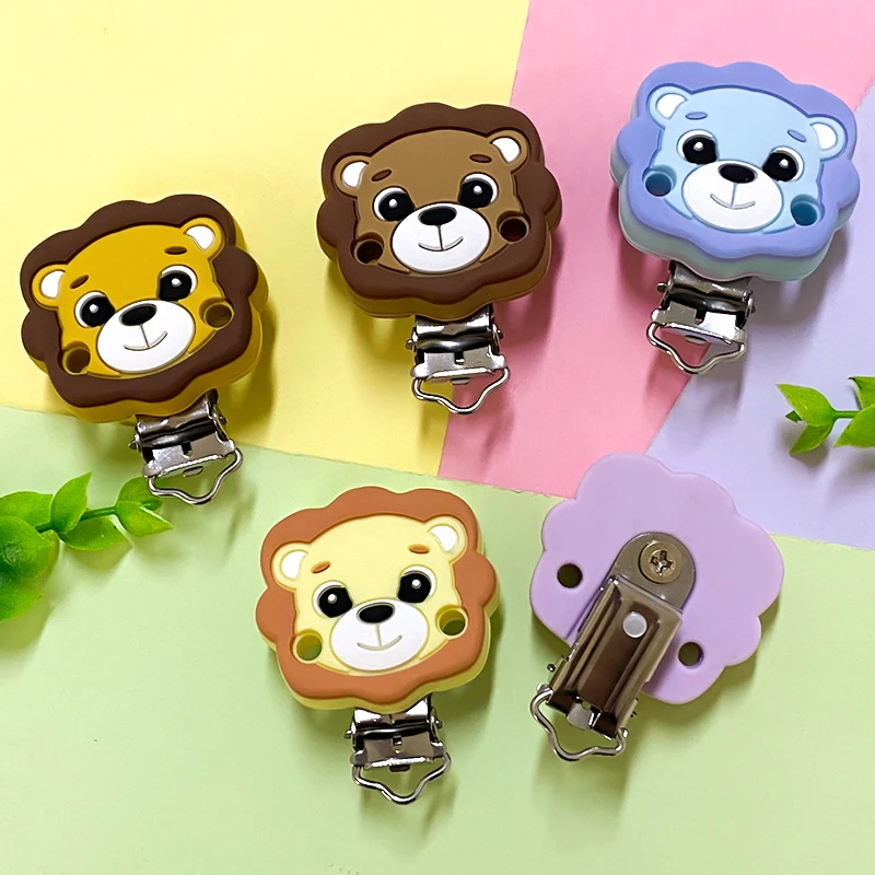 3pcs 실리콘 사자 클립 BPA 무료 DIY  젖니가 남 고무 젖꼭지 더미 간호 감각 목걸이 체인 클립 장난감