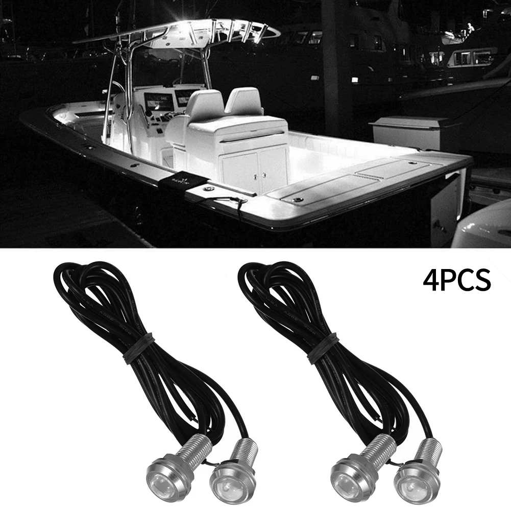 4x White LED Boat Light Silver Waterproof Outrigger Spreader Transom Underwater 500 Lm  Auto Acesssories