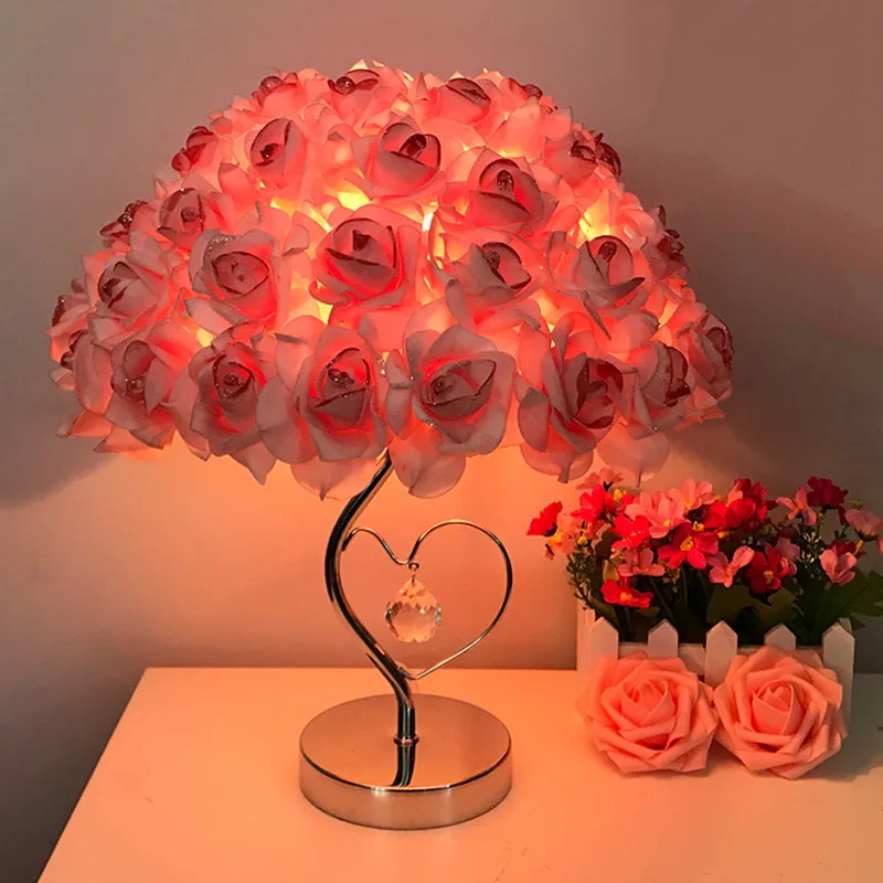 European table lamp rose LED night light bedside home wedding s decoration luxury.