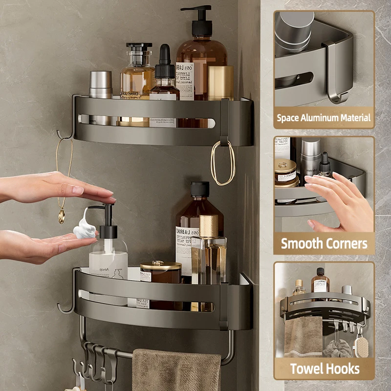 Shelf No Drilling Aluminum Above The Toilet Wall Mounted Bathroom Organizer Shampoo Storage Rack Bathroom Kitchen Accessories 2